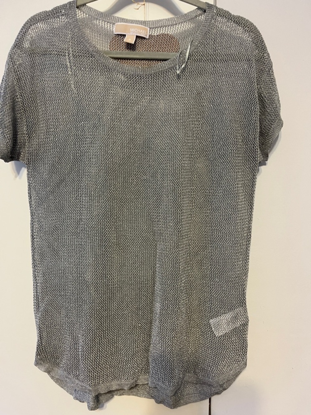 Michael Kors Gray Sheer Short-Sleeve Knit Top